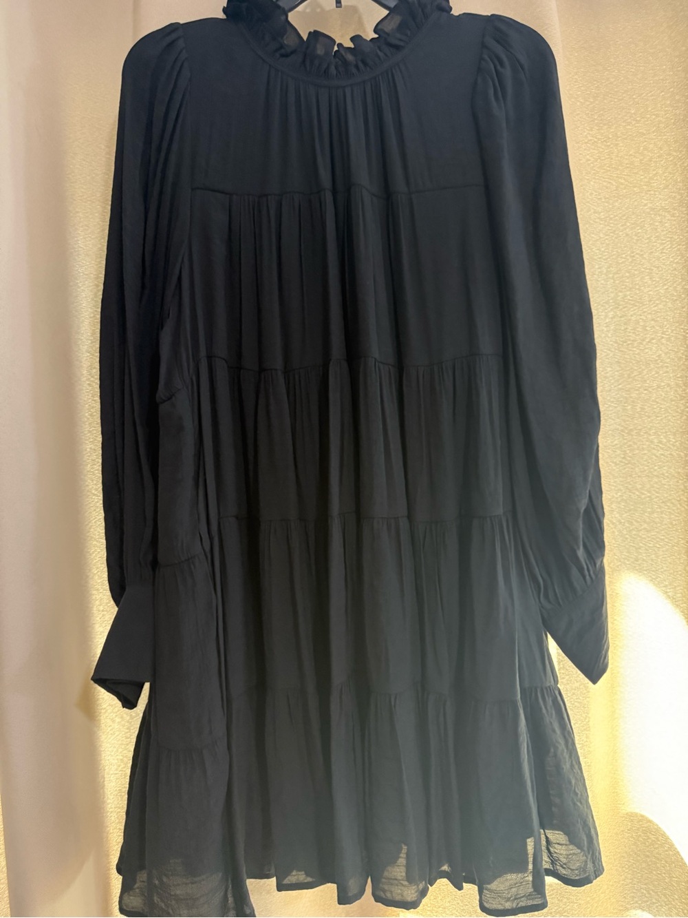 Entry Black Ruffled Tiered Long-Sleeve Dress